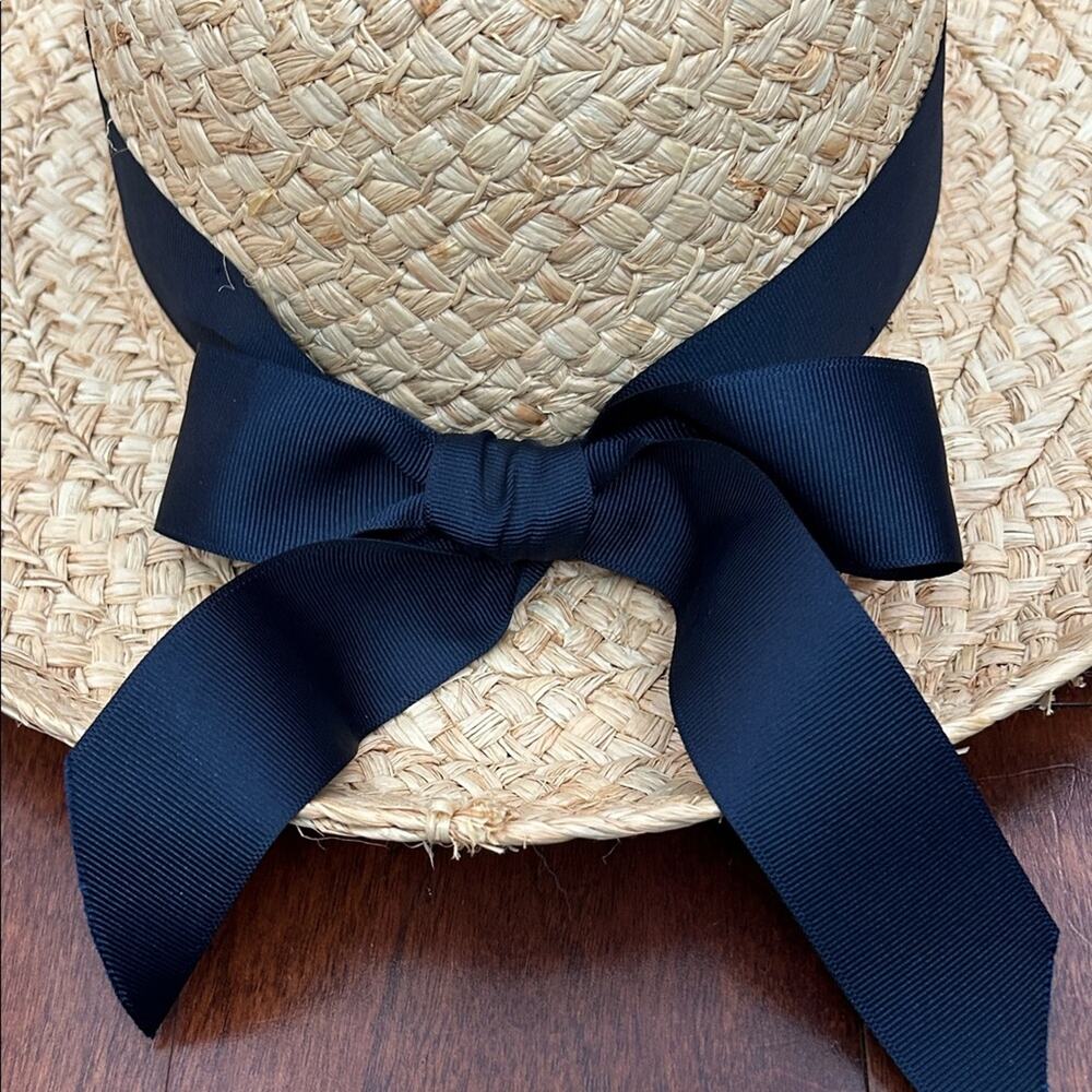 American Hat Company 100% Natural Straw Hat with Navy Ribbon Bow - Picture 10 of 16